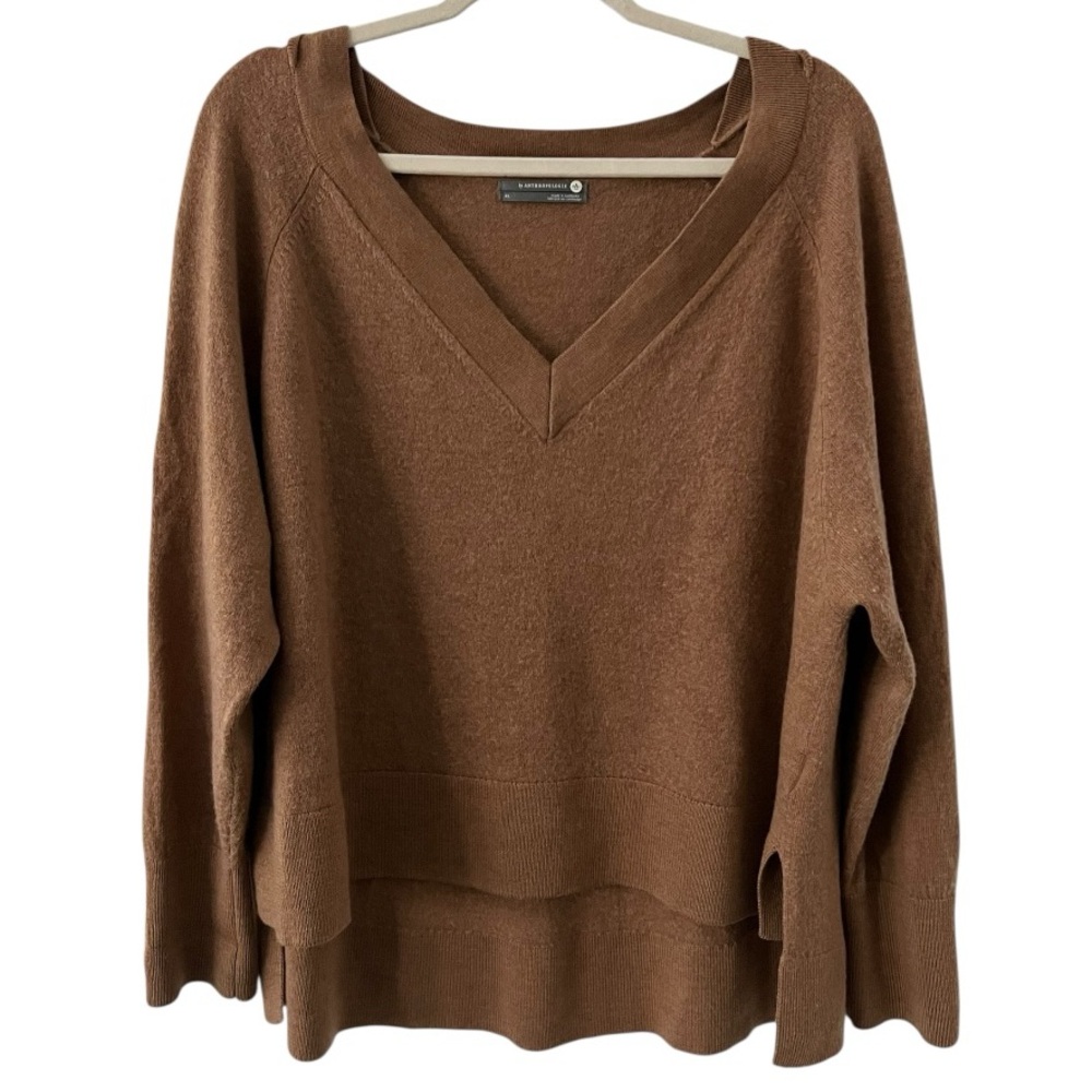Anthropologie Gabby V-Neck Merino Wool V-Neck High-Low Oversized Sweater Size XL